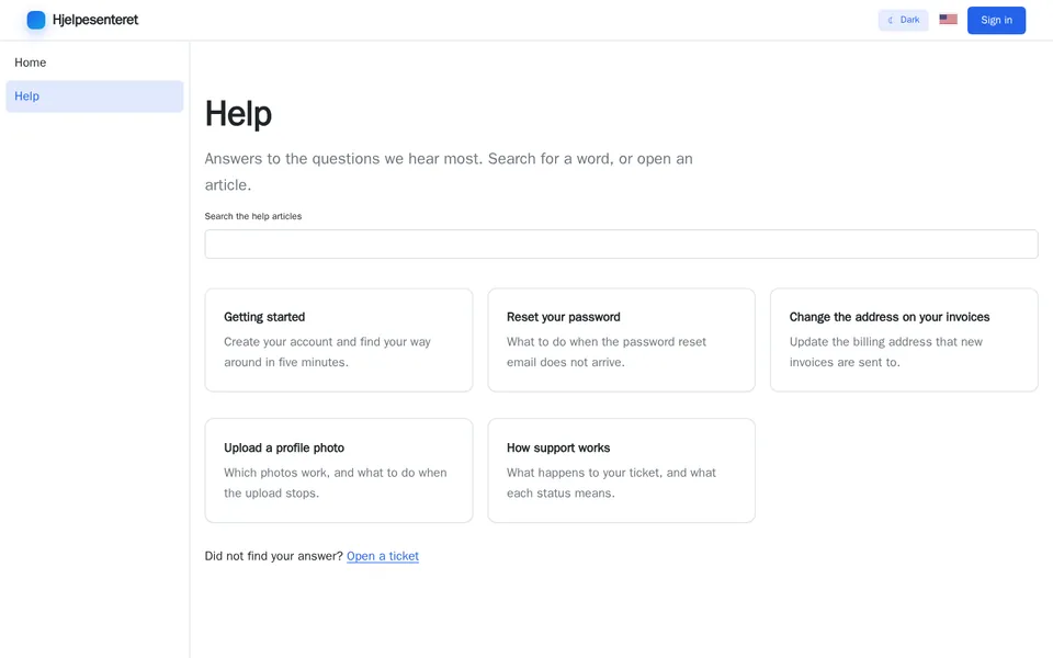 Example layout: Helpdesk / support portal