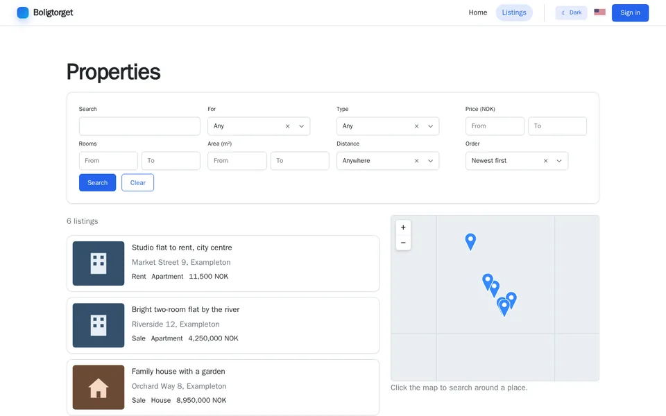 Example layout: Job board / directory / real estate