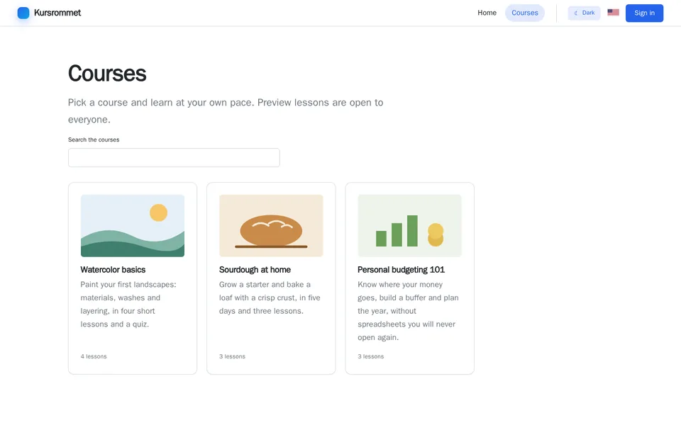 Example layout: Course / LMS