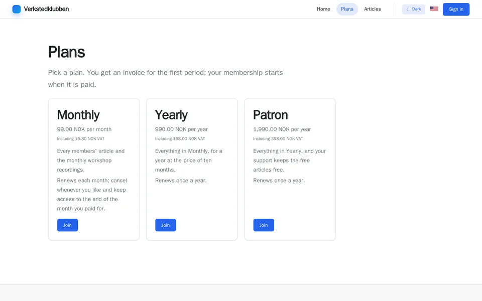 Example layout: Membership / subscription