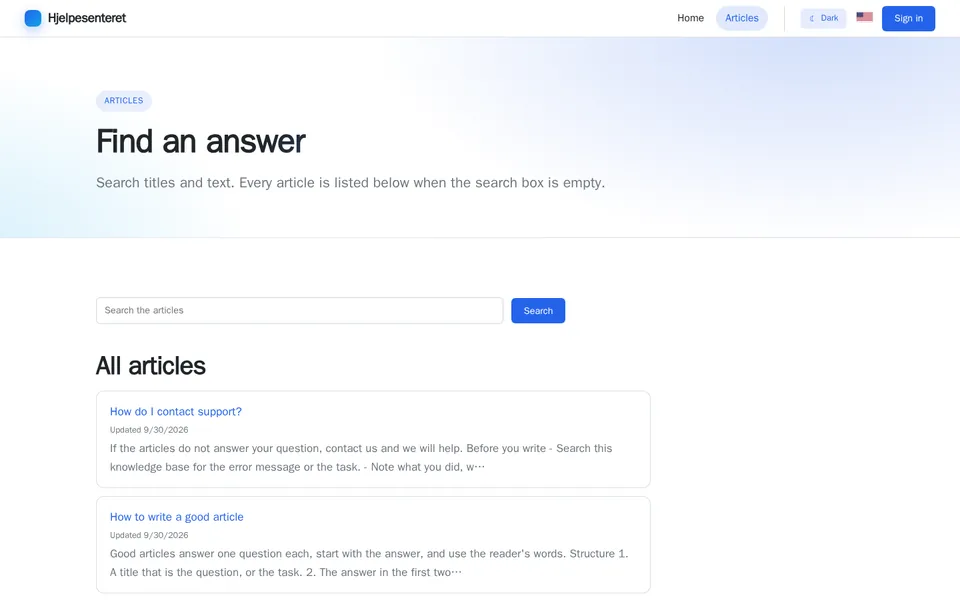 Example layout: Wiki / knowledge base